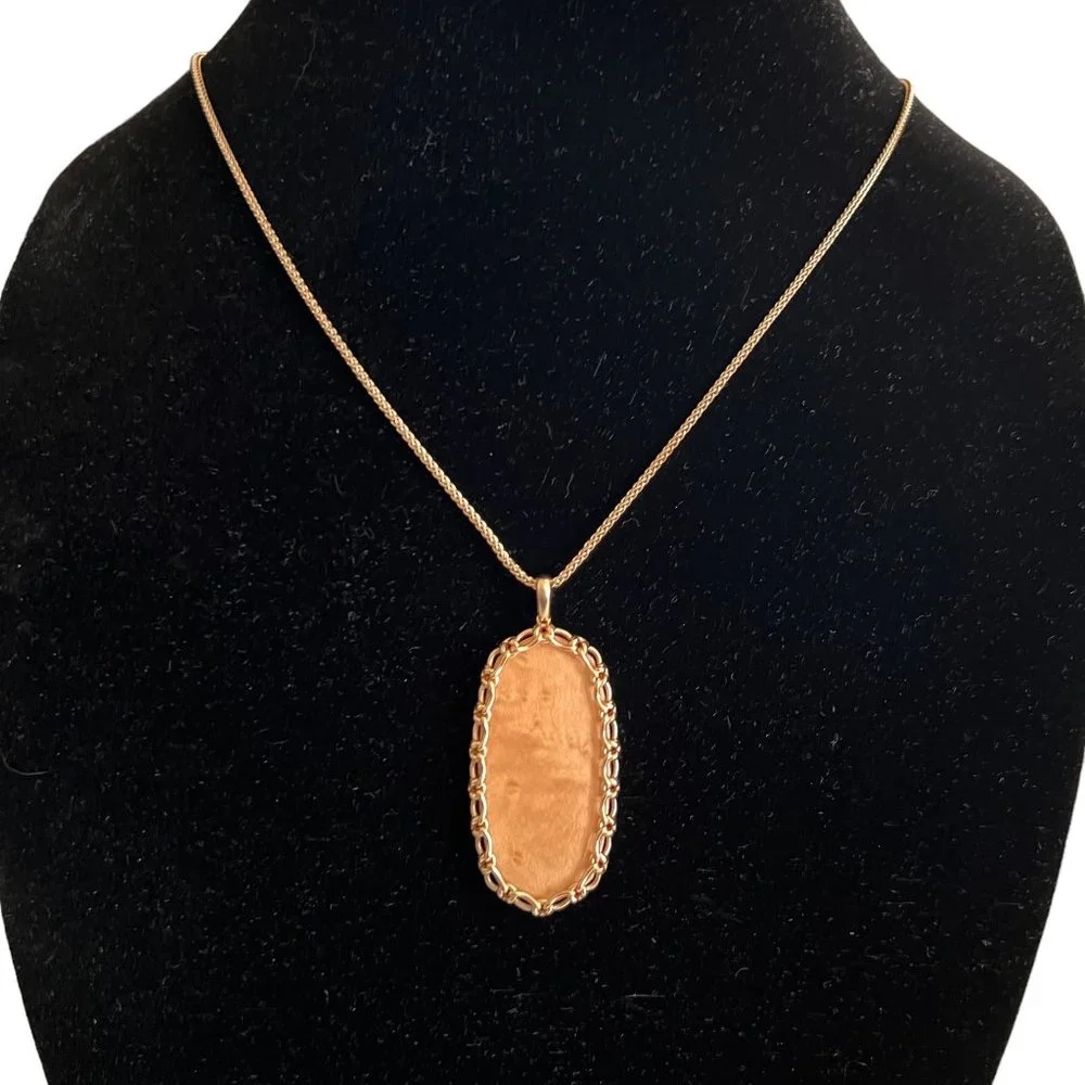 NWT Kendra Scott Macramé Reid Statement Necklace in Blush Wood 14k Rose … - Picture 1 of 15